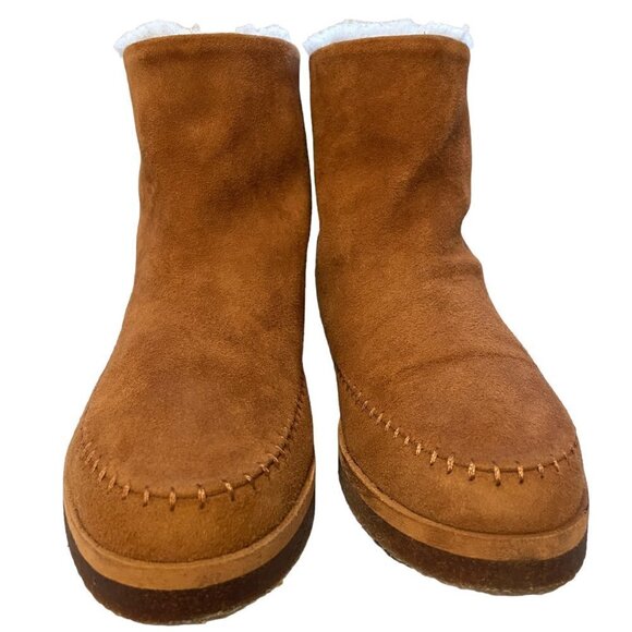 Jenni Kayne Suede Moc Shearling Lined Slip On Ankle Snow Boots Brown Size 36 - Picture 2 of 8